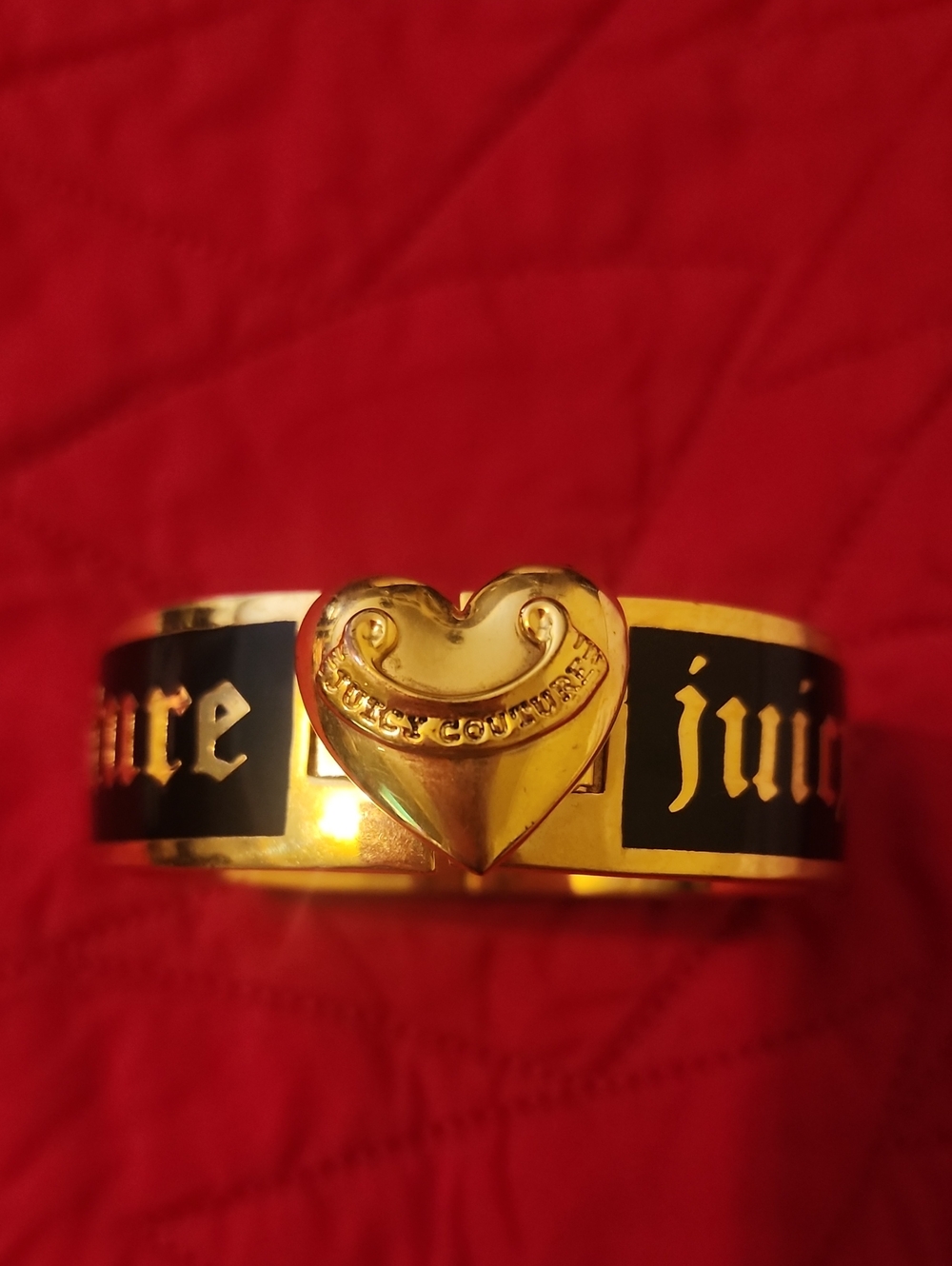 Juicy Couture Gold Heart Logo Bangle with Black Enamel Panels
